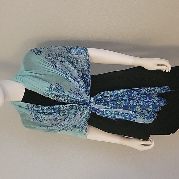 3/$30 TARGET Aqua Floral Gauze Summer Cover-up Shawl Wrap - Picture 2 of 10